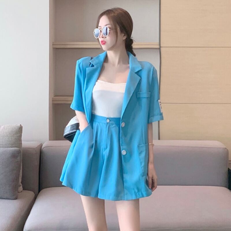 スタイルサマージャケット ハイウェストウェストショーツ カジュアル 夏物 ブルマー ハンチェンe29490810465