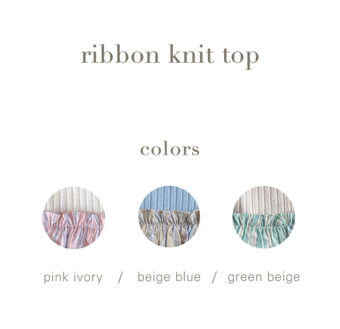 予約【near by us】Ribbon knit top (green beige)