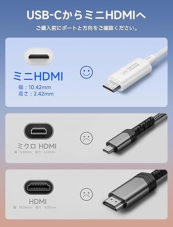 モバイルモニタ HDMI (ミニ)＋タイプＣケーブル付属 Amazon.co.jp: USB C ミニHDMI 2.0 変換ケーブル【4K@60Hz映像