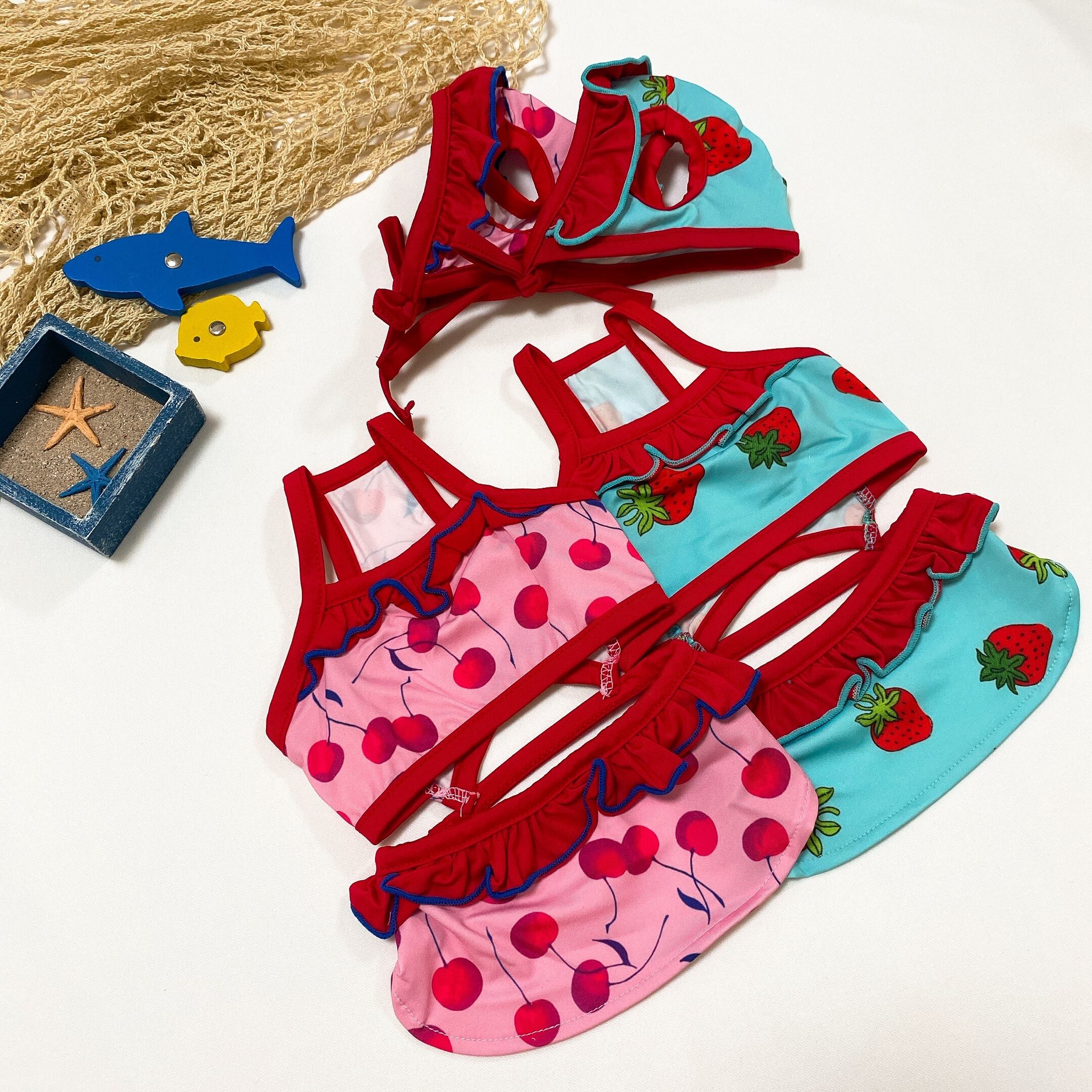 love me bikini 2color S ~ XL  /  犬服 夏 水着 フルーツ柄 ワンコ服 可愛い 犬の服 ドッグウェア 涼しい ペット ビキニ ラッシュガード お出かけ top138
