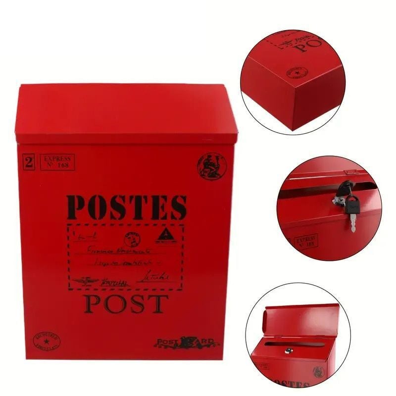 ポスト レッド 壁掛け式 アメリカン カントリー調 ロック付き 赤