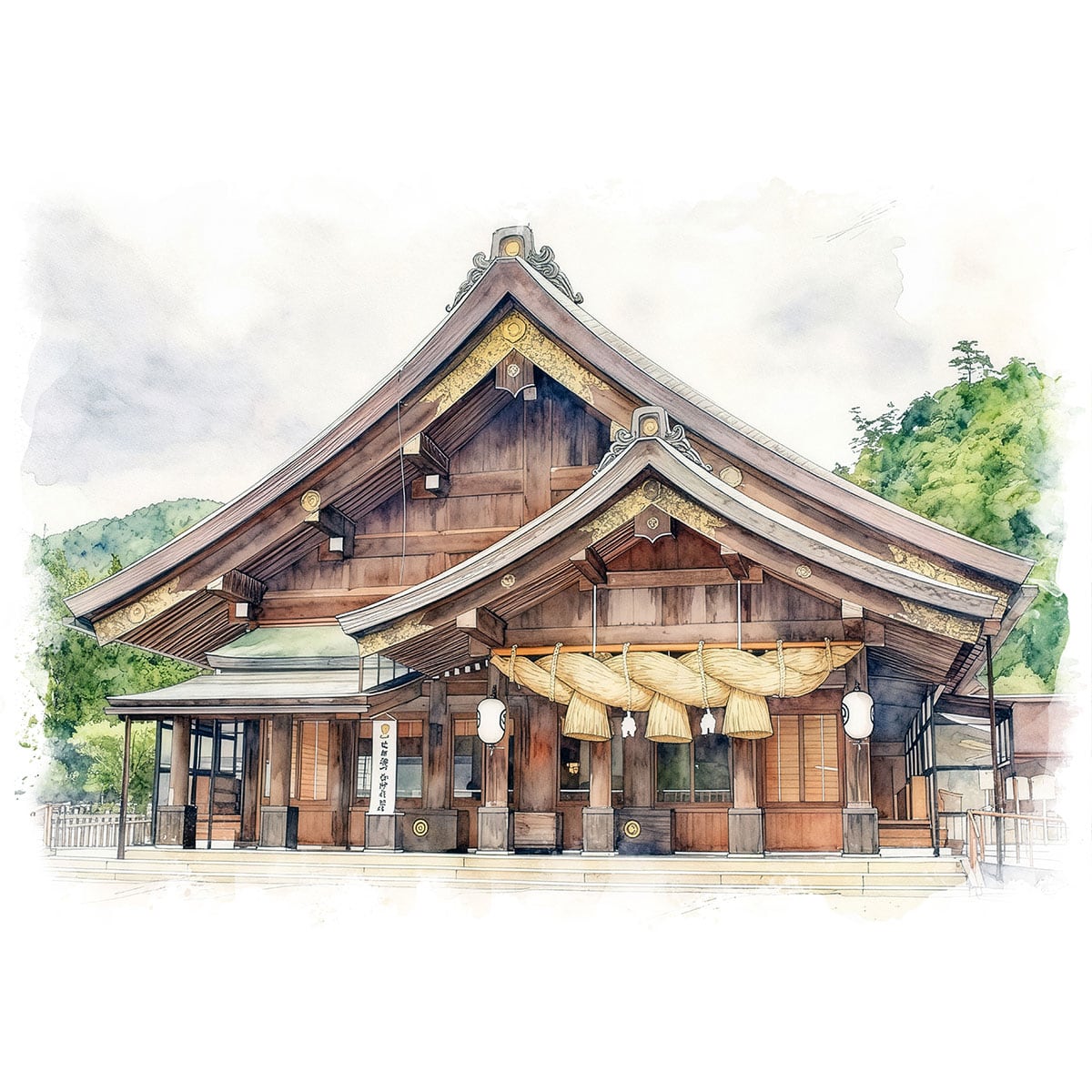 絵画(風景画) 日本 島根県 出雲大社拝殿 インテリアアート額付き