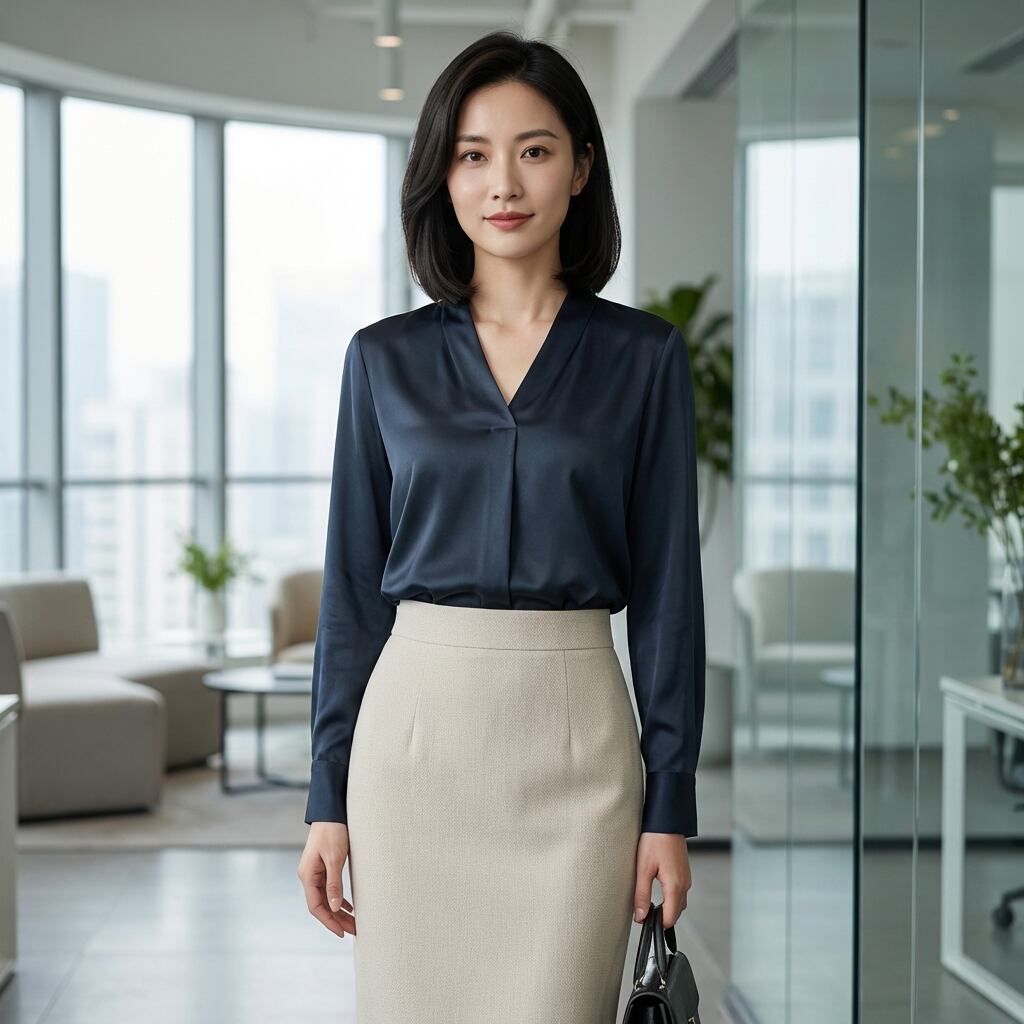 Vネックブラウスandハイウエストタイトスカートセットアップ(2color) A1088