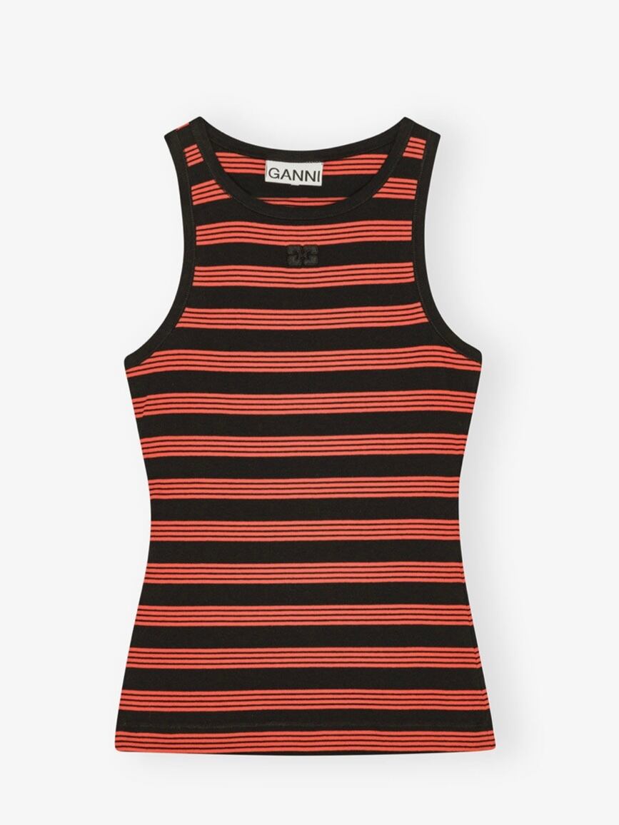 25AW】GANNI ガニー / Red Striped Soft Cotton Rib Tank Top / タンク
