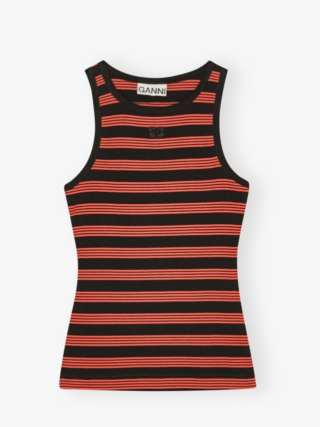 【25AW】GANNI ガニー / Red Striped Soft Cotton Rib Tank Top / タンクトップ