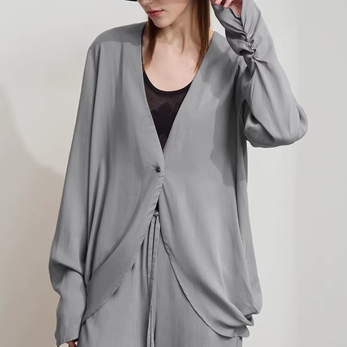 ノーカラー 燕尾型 スリットトップ シャツジャケット 00124 画像