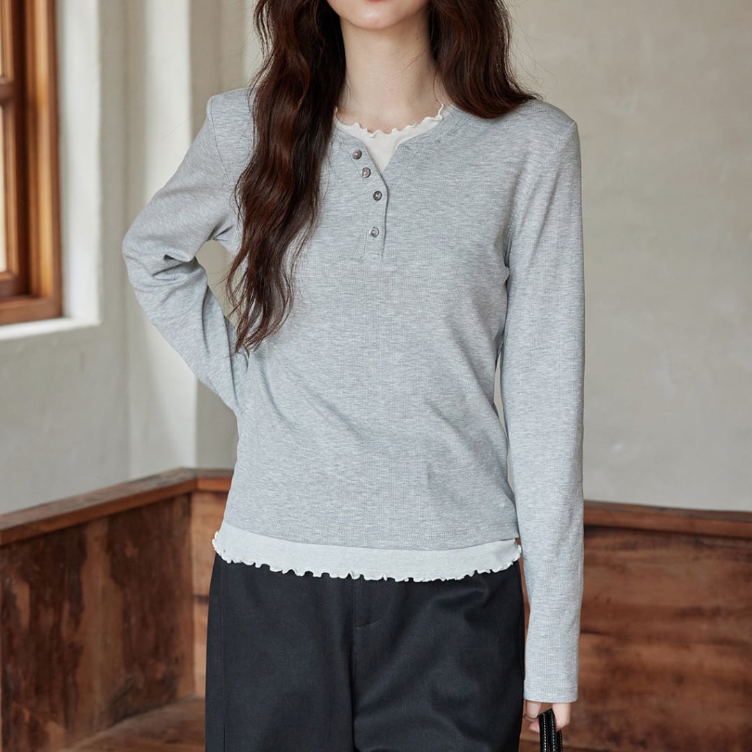 henley neck rib top