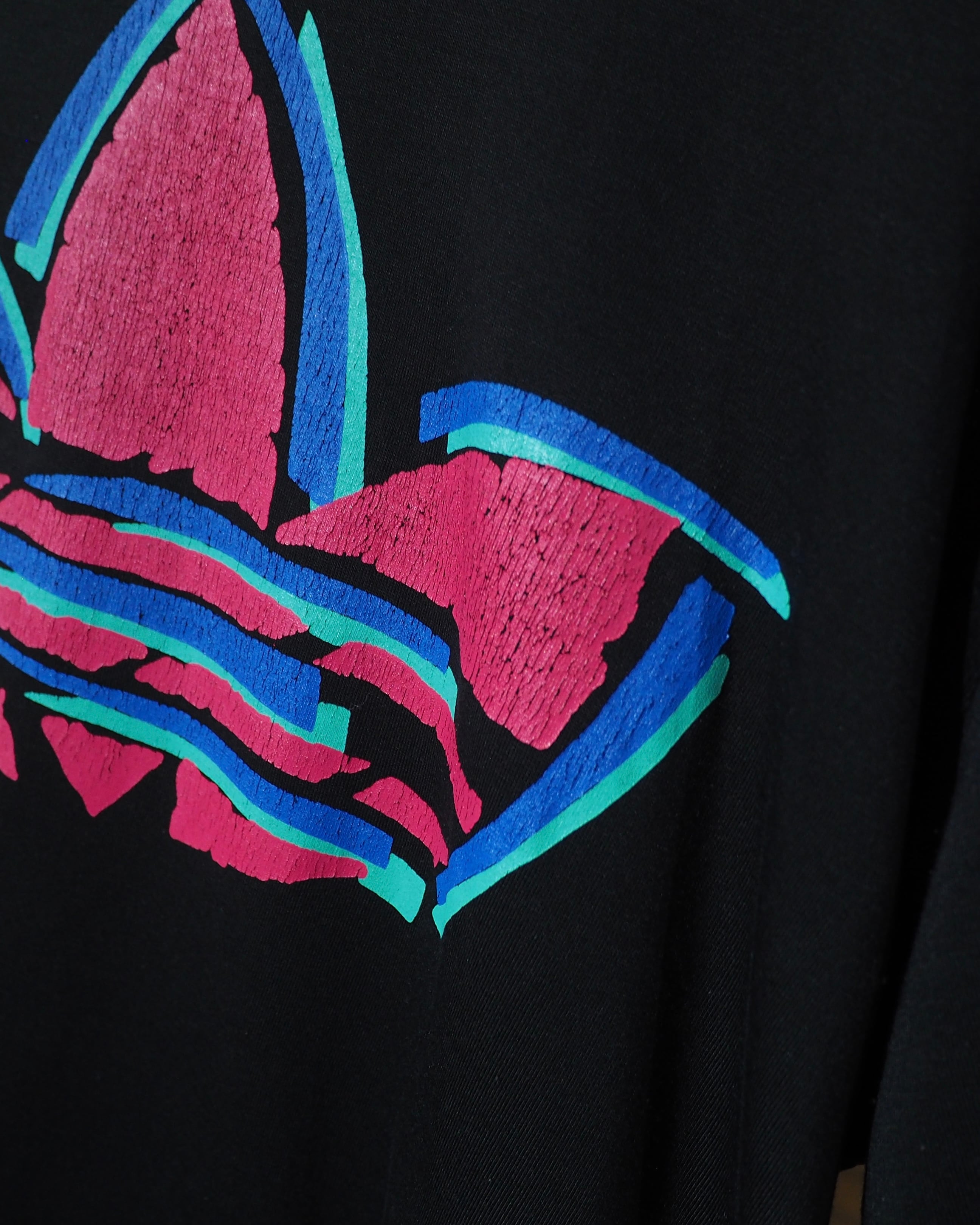 1990s " Old adidas " Neon Trefoil Logo printed vintage SS Tee