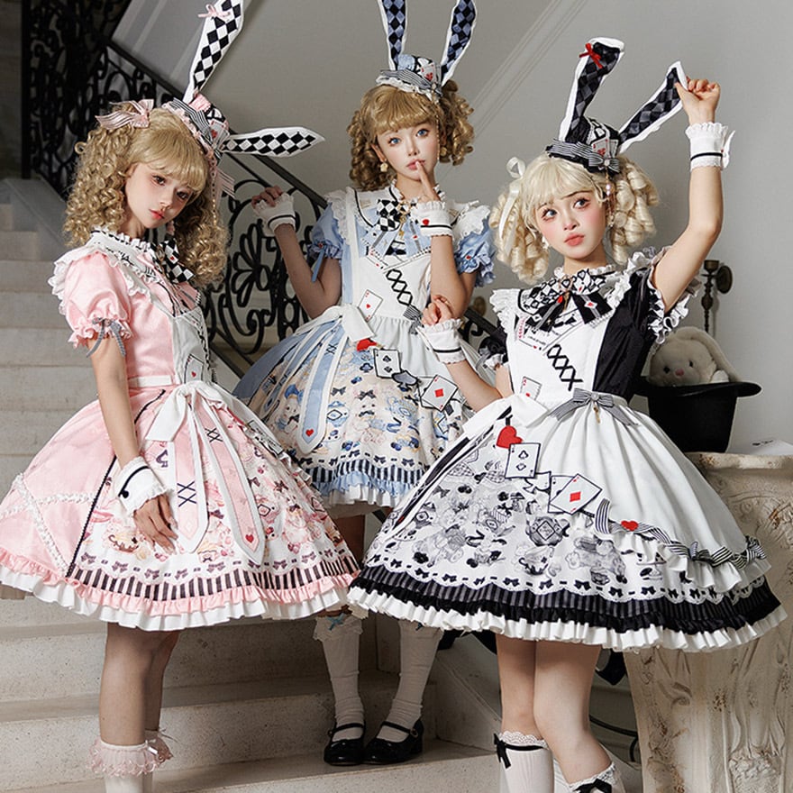 ゆめかわいい ワンピース エプロン 帽子 継袖 Alice ロリィタ ピエロ ハロウィン イベント衣装