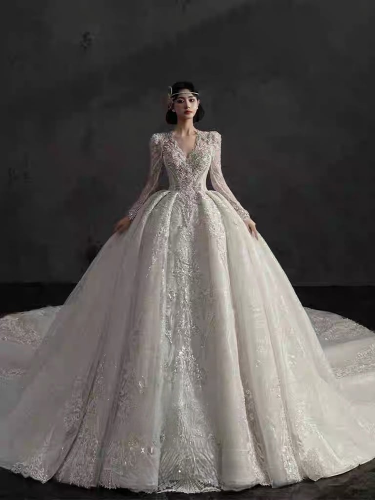 ウェディングドレス 総レース 七分袖 ハートカット 総レース ウェディングドレス KB22057 | URARA BRIDES