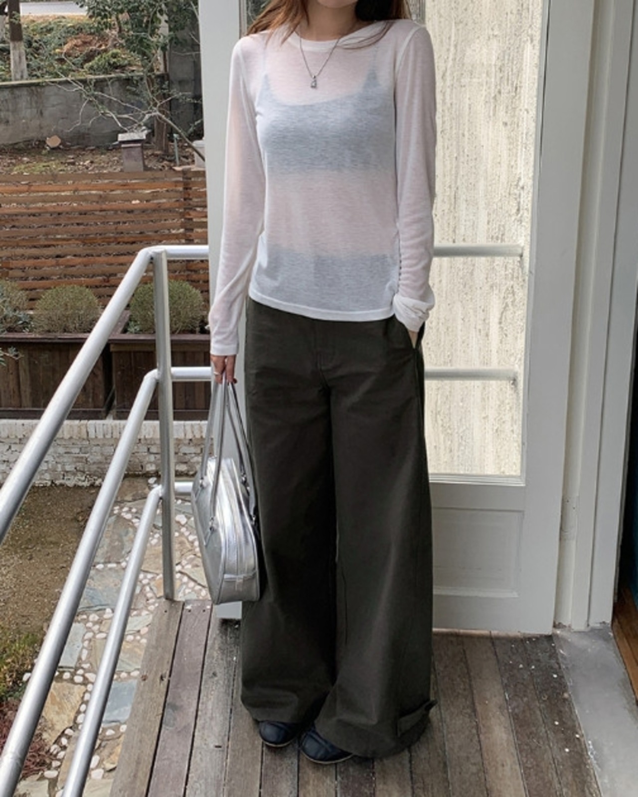 Wide full length straight pants L0126