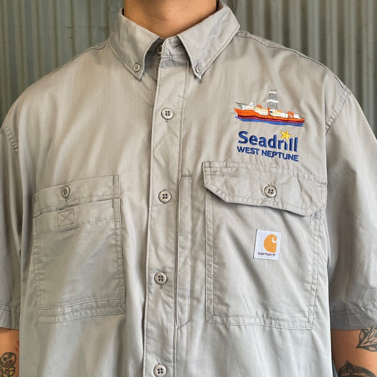 Carhartt カーハート 企業ロゴ刺繍 半袖ワークシャツ メンズL 古着