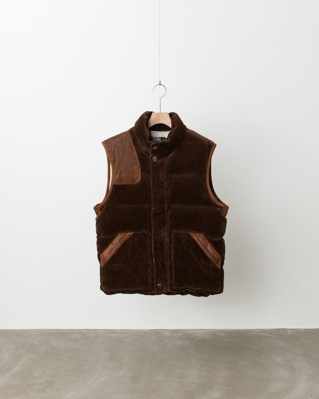 1990s vintage ”Polo by Ralph Lauren” leather switching designed down corduroy zip up vest