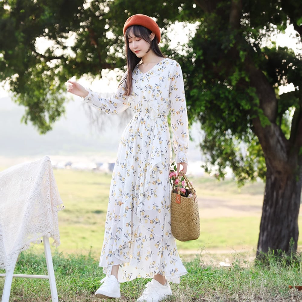 小花柄ワンピース | 長袖 半袖 レトロ 花 春夏 | Aerg （アーグ 