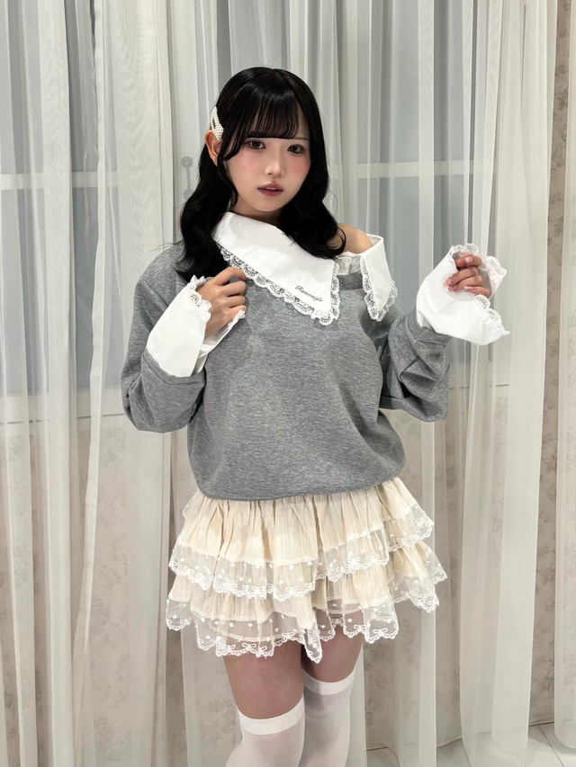 【Renonqle】shirt docking one shoulder sweat