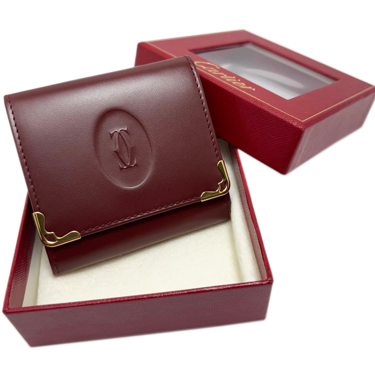 Cartier マストドゥカルティエ レザー コインケース ボルドー 437 中古】 カルティエ マストドゥカルティエ コインケース レザー