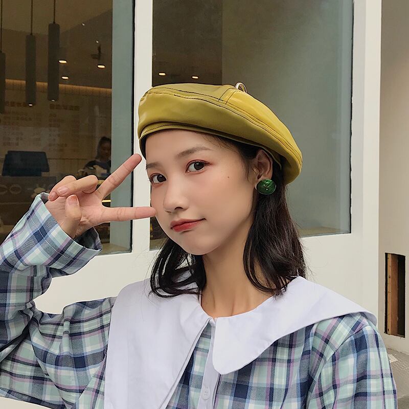 レザースタンダードスプリングオータムレッド レトロ 帽子 春物 秋物 ベレット ヘアアクセサリー ブラック・アイド・ピーズ96787810115