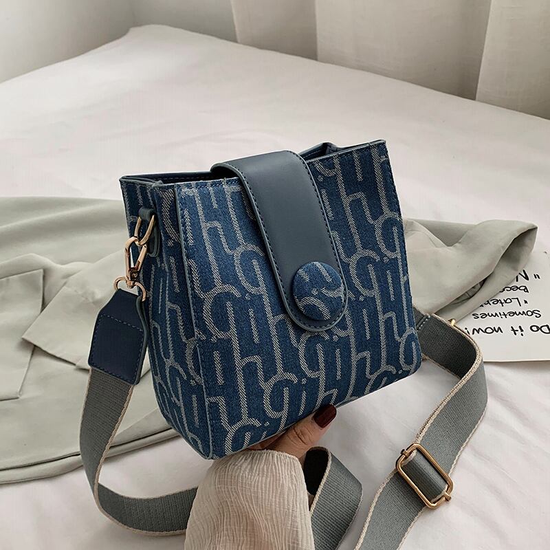 フレンチニッチデザインバケットバッグ女性2020新しいトレンディなファッションブロードバンドメッセンジャーバッグネットレッドデニムスモールバッグ Tiancai_Wing_Bag2488230