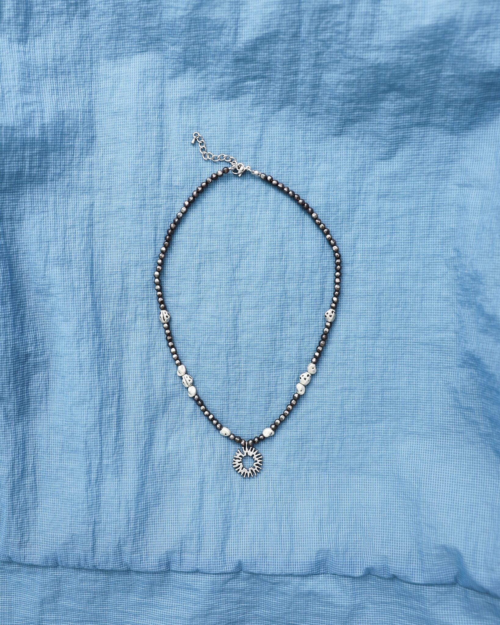 999HUMANITY] PEBBLE SYMBOL NECKLACE (BLACK SILVER) 正規品 韓国