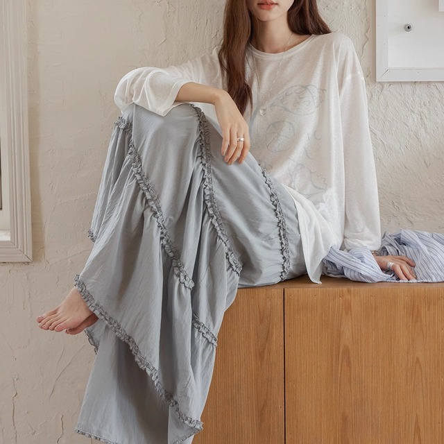 Tiered flare maxi skirt  ◇3colors 2091