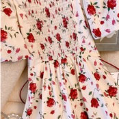 Square Neck Floral Puff Sleeve Dress 5192