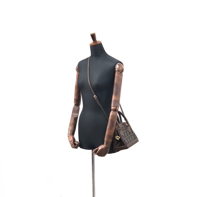 FENDI フェンディ ズッカ ジャガード レザー 2way ハンドバッグ ブラウン vintage ヴィンテージ オールド n3b6d8