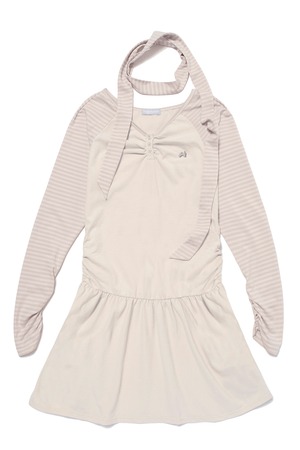 [hug your skin] Stripe henry neck dress (Vanila) 正規品 韓国ブランド 韓国ファッション 韓国代行 日本 店舗 hugyourskin hug ハグユアスキン