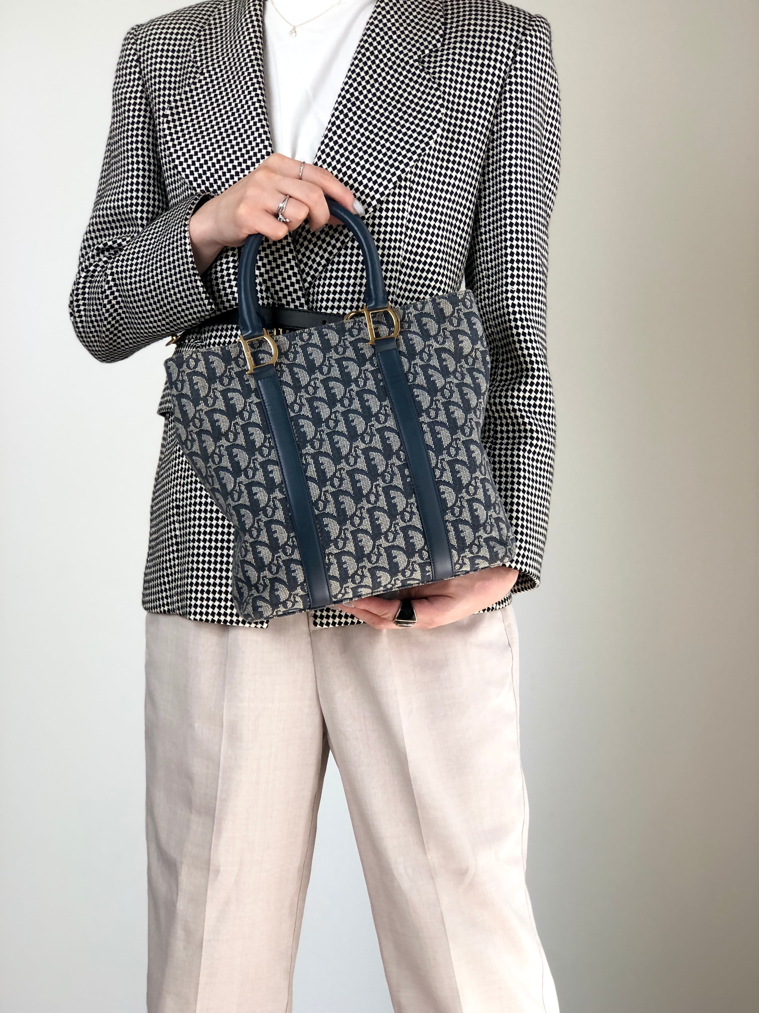 Christian Dior クリスチャン ディオール トロッター トートバッグ ネイビー ジャガード レザー vintage ヴィンテージ オールド ysuxts