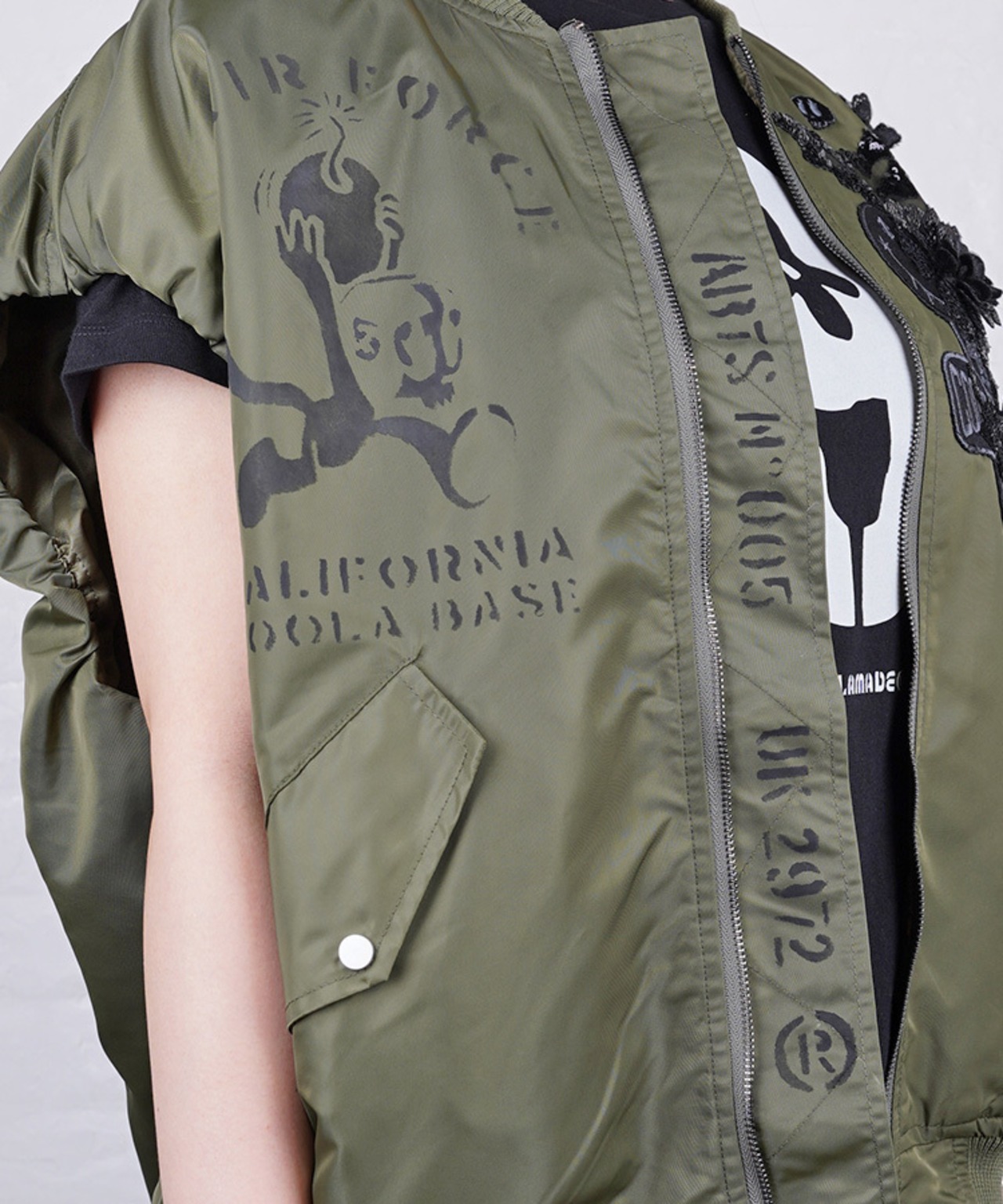 【ATELIER LINE】COOLAペイント×レースオープンジップベスト (KHAKI)　CQ-48064H