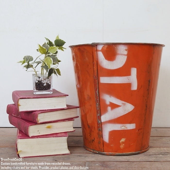 ドラム缶をリメイクした ゴミ箱 30cm B スチール製 ダストボックス