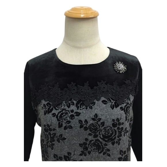 【新品】スーパービューティーフロッキープリントベロア切替ワンピース44 スーパービューティ JC ジェーシーインターナチョナル SALE通販