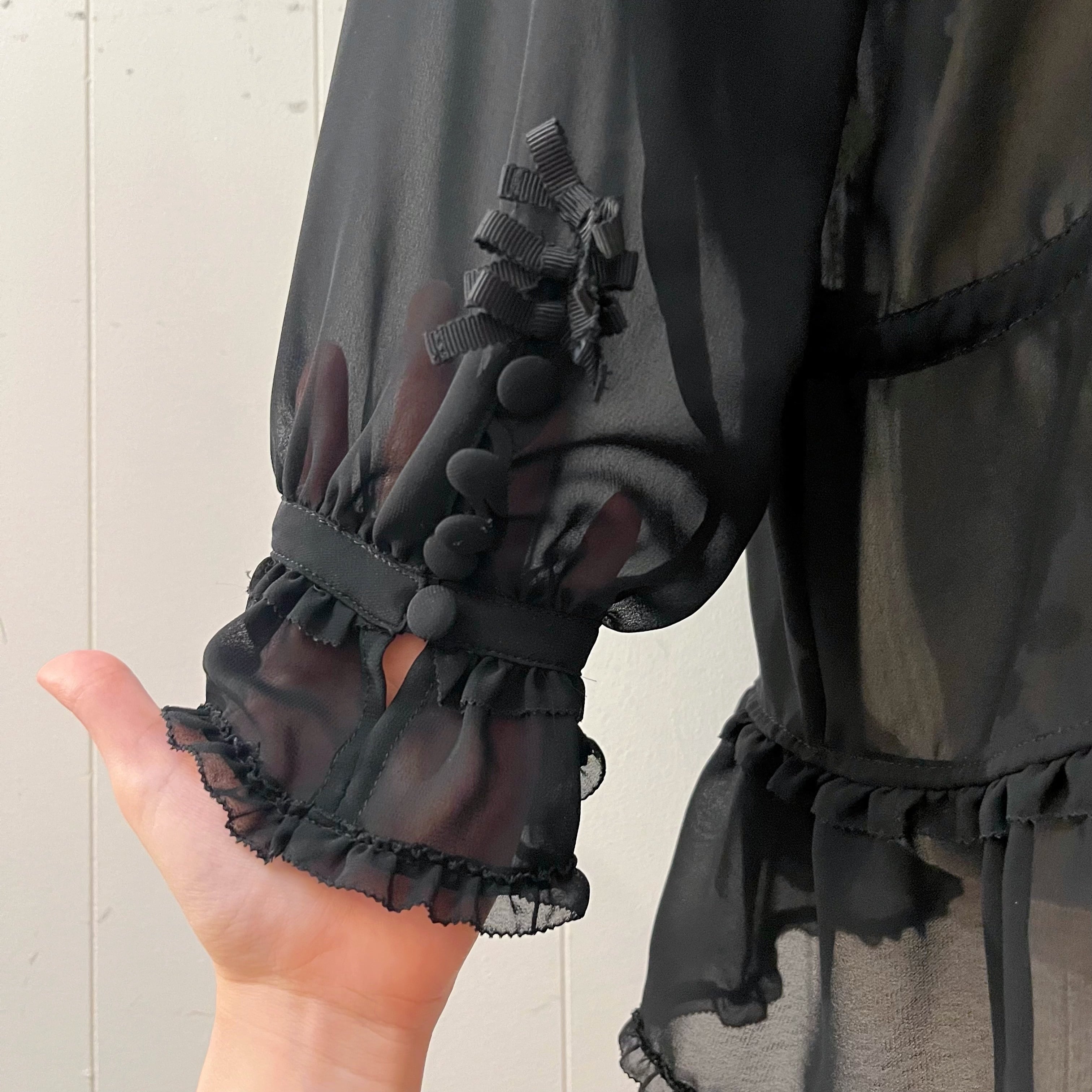 black ribbon frill lace blouse