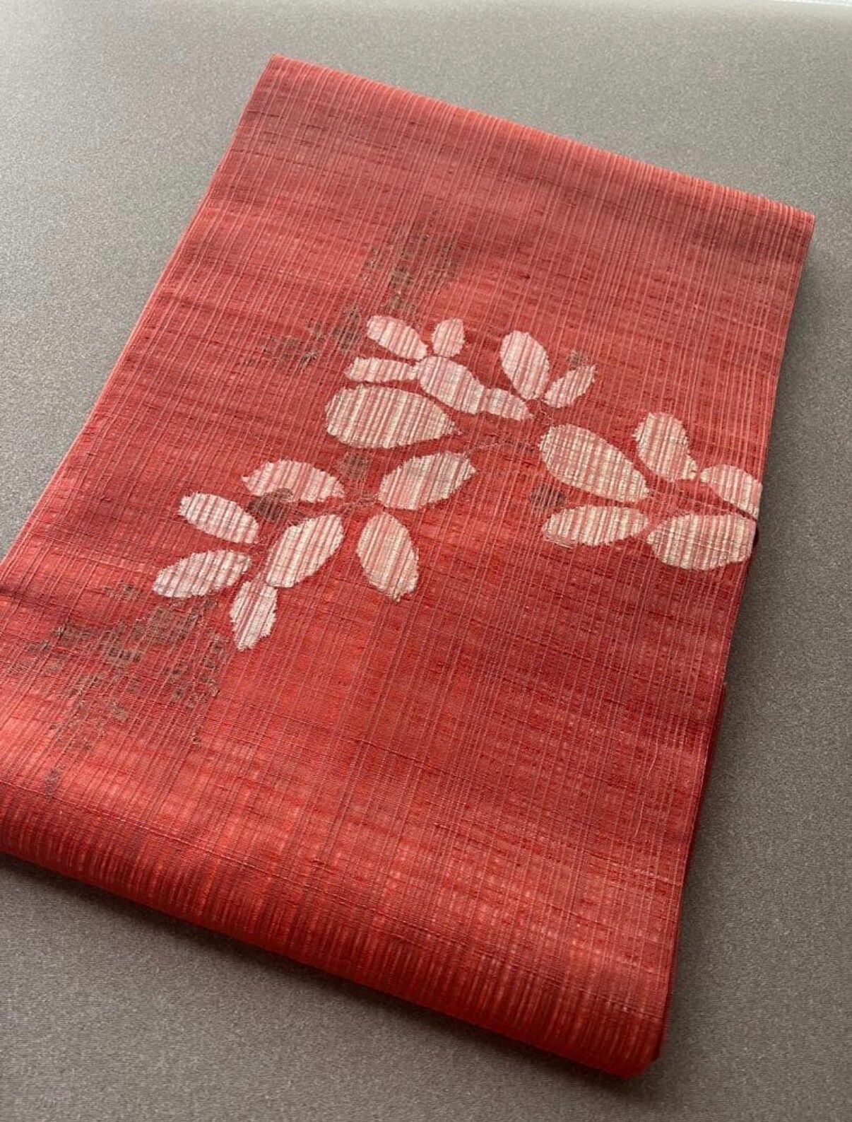 名古屋帯 夏帯 すくい織 落ち着いた赤 花 夏物 | ゆきもの屋