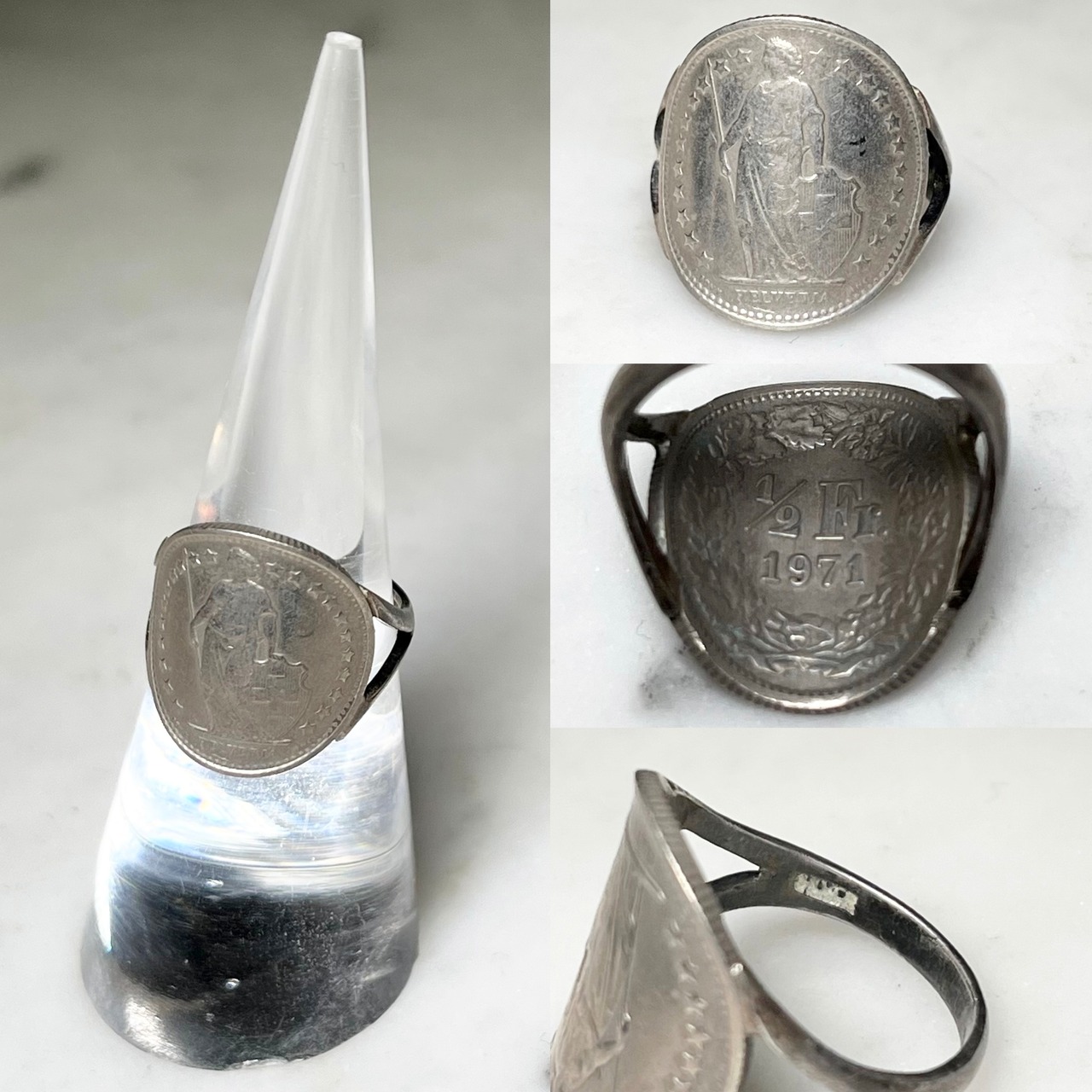 vintage silver × metal coin ring