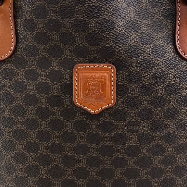CELINE セリーヌ マカダム ハンドバッグ ブラウン ブラゾン型押し PVC トートバッグ vintage ヴィンテージ オールド rfx5gg