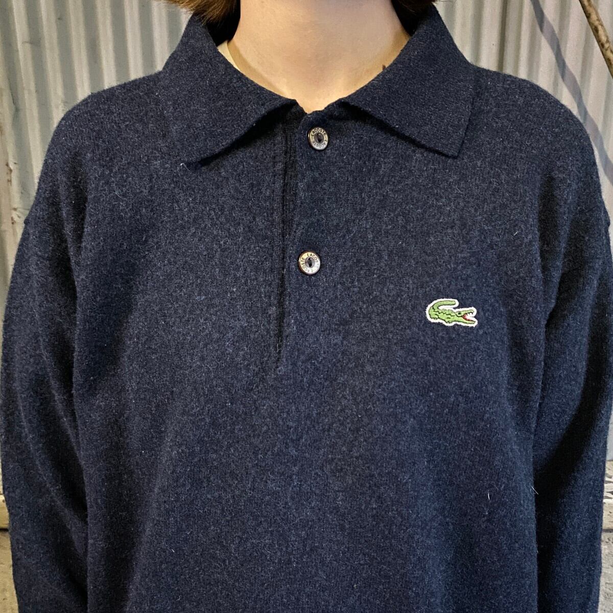 80s ラコステ ニットポロシャツ 80s スペイン製 CHEMISE LACOSTE ラコステ ワンポイント ラムウール