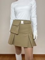＊即納＊belt pouch付きbox pleats skirt （black / beige brown）