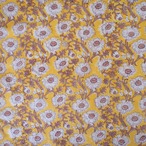 ブロックプリント生地【50cm単位】インド綿  花柄 黄色×グレージュ×薄茶 #16626-YL1
