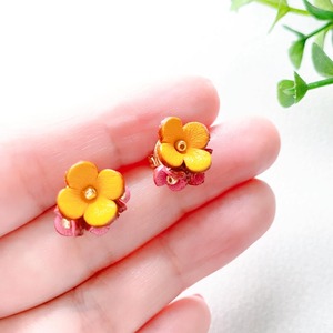 【Newキット】アナベル花のブーケピアス•イヤリング（花色イエロー&ピンク）