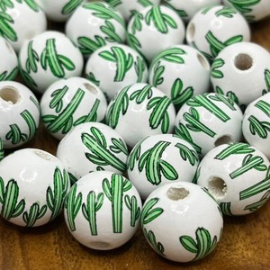 【2個】サボテンペイントウッドチャーム/木/