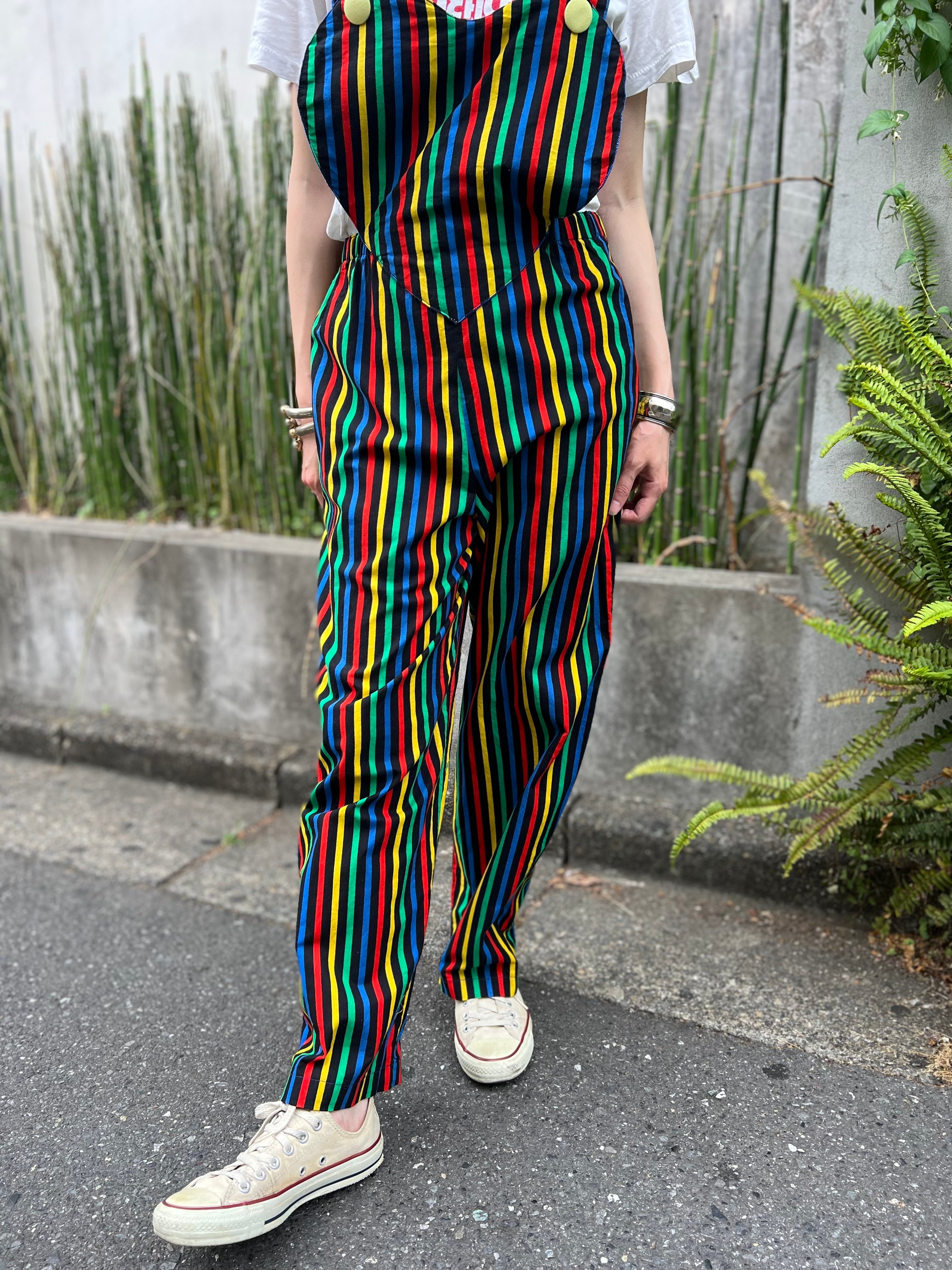60s -70s Big heart × multicolor Stripe jumpsuits ( ヴィンテージ ...