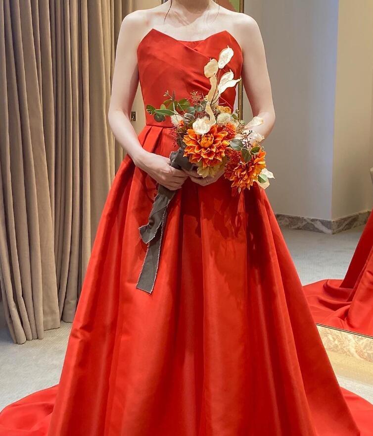 豪華！パーティードレス オレンジ キャミソール ラッフルフリル  