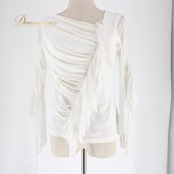 社交ダンス 衣装 ICHIOKU イチオク Tシャツ/カットソー レッスンウェア ホワイト系 白 無地 レース 練習着 フォーマル フェミニン トップス Tシャツ 白系 オールホワイト ティアード フリルデザイン 長袖 袖リボン風 デザインカットソー 伸縮素材 ポリエステル素材 エレガント 上品 白シャツ風 フレア袖 カバーアップ インナー不要 きれいめレディース ダンス衣装 レディース 婦人服