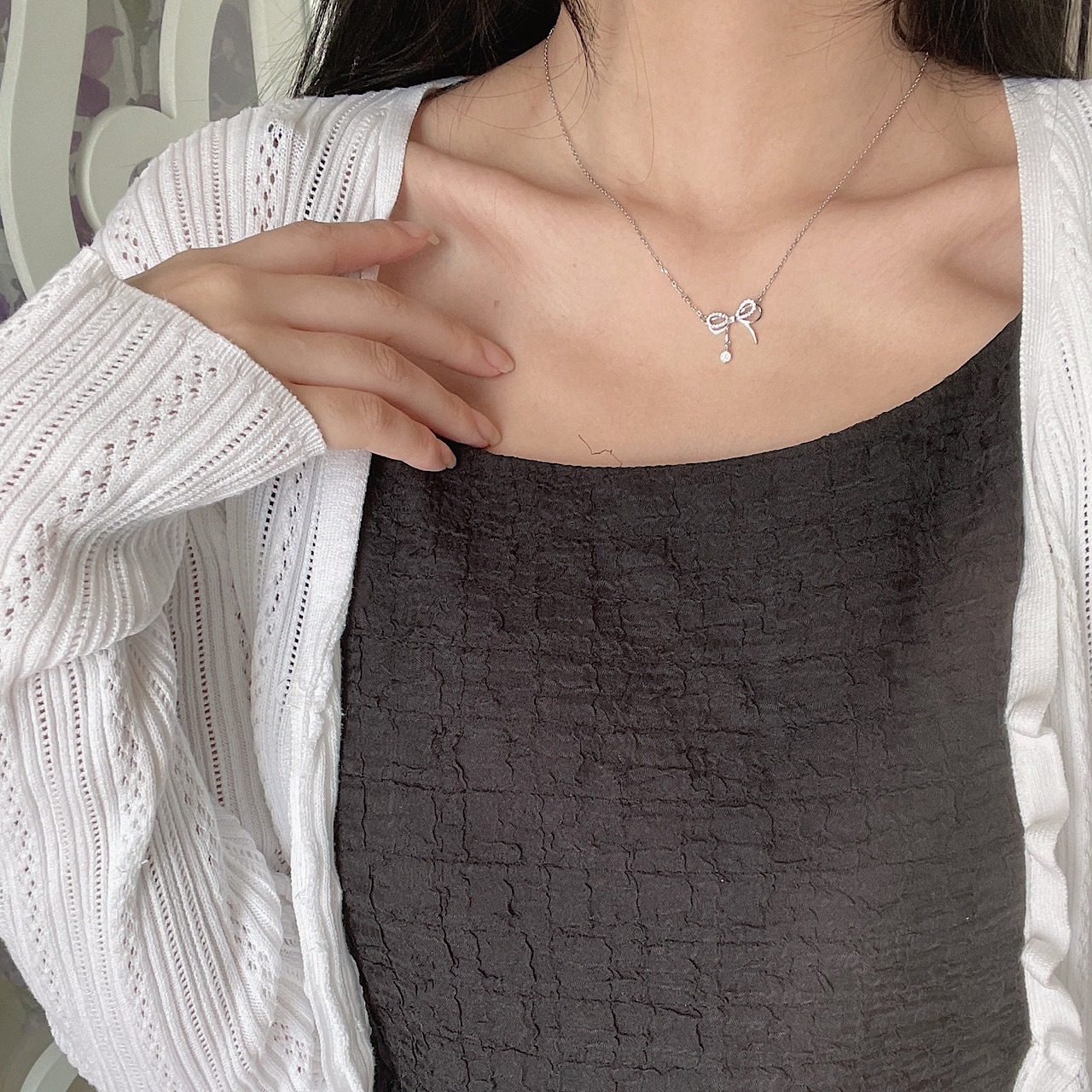 おしゃれ キラキラ リボン 雫 ネックレス - 7