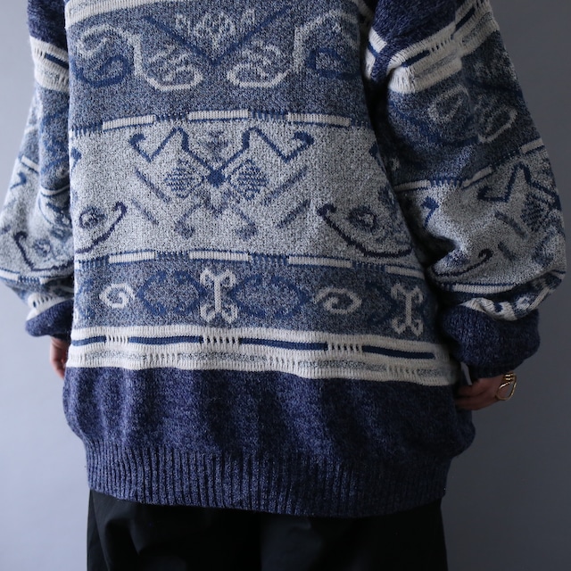 cold coloring multi pattern over silhouette sweater