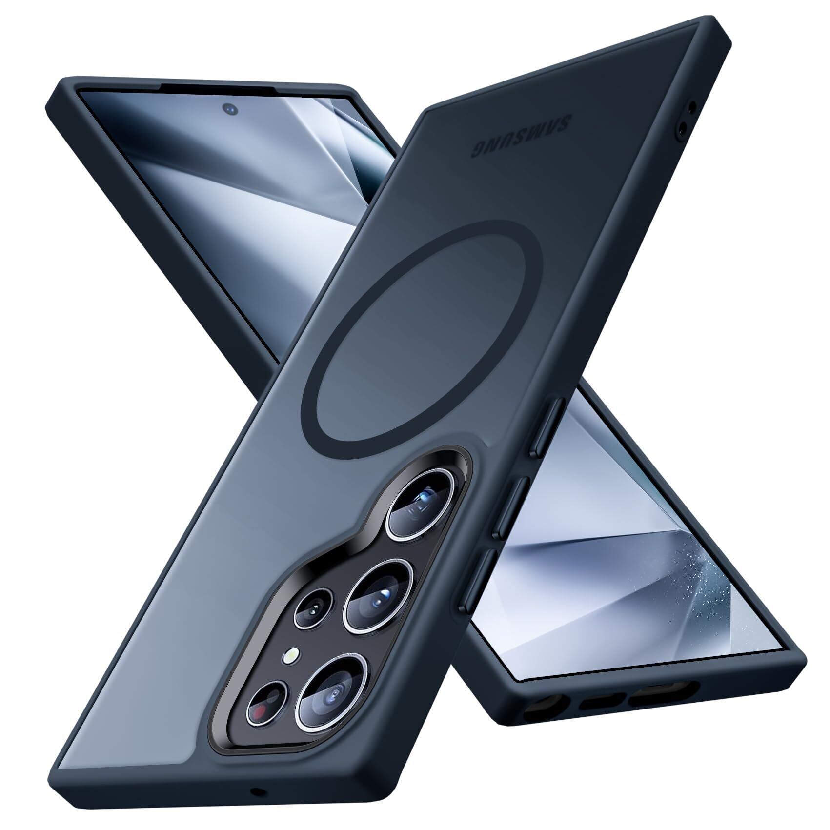 【数量限り】JSTNMEBO Galaxy S24 Ultra 用ケース Magnetic対応 磁気吸着力アップ 半透明 薄型 ギャラクシーs24 ultra 用ケース 耐衝撃 米軍MIL規格 黄変防止 ストラップホール付き 6.8インチ カバー 黒 J09-17