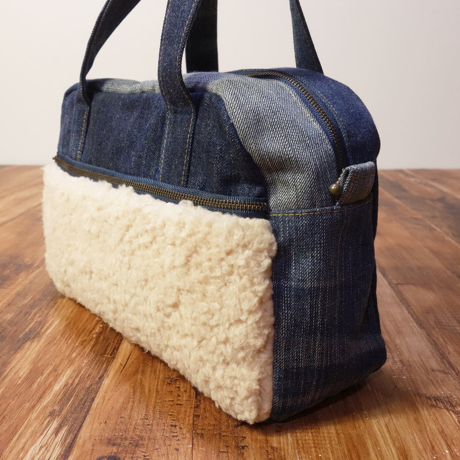 No.176【DENIM✖️ドラム缶型BAG❤️】デニムリメイクボストンバッグ