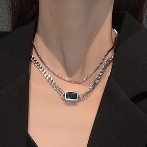 【即納】square stone chain necklace Ot135