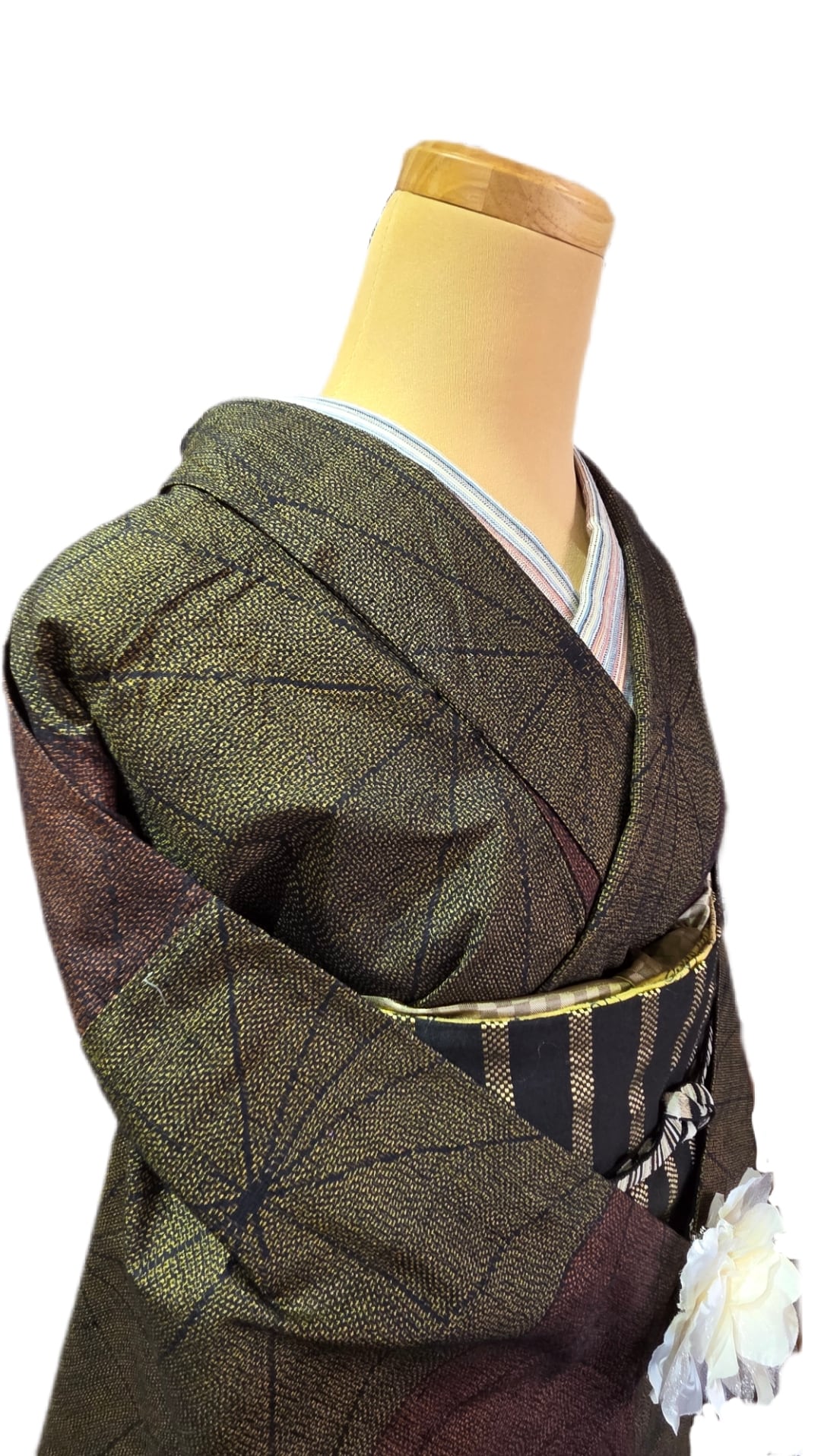 紬 単衣 麻の葉文様 白地 単衣）紬 麻の葉模様 粋 | kimono 梛〜