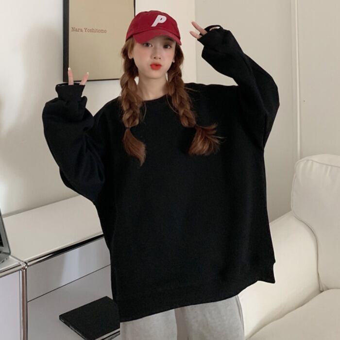 セーター スプリングオータムルーズスタイルブラックスリムプルオーバー ドレス ロング 春物 秋物 1号婦人44355308117